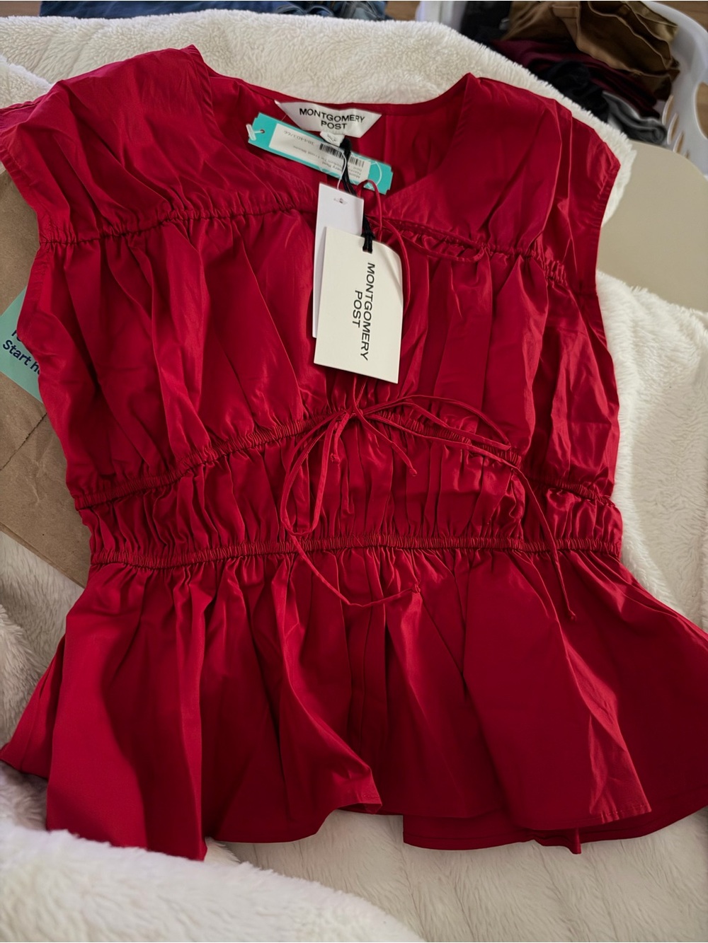 Montgomery & Post Women's Red Peplum Tie-Front Top